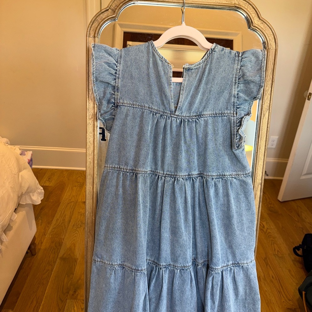 Altar'd State Denim Tiered Ruffle Sleeve Mini Dress - denim - Picture 3 of 3